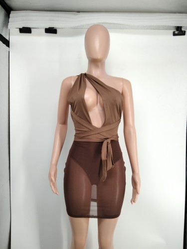 Sexy Mesh See-through Culottes Dress