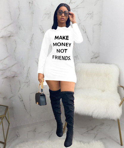 Casual Offset Printed Letters Hooded Mini Dress