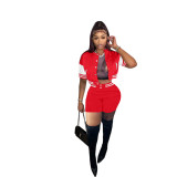 Summer Red Air Layer Jacket Baseball Uniform Casual Two-Piece Splicing Sportswear Set