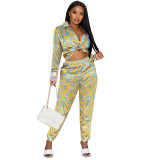 Casual Long Sleeve Ripple Printed Shirt And Pants Two Piece Sets