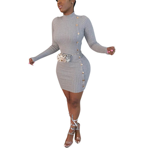 Solid Color High Neck Club Dress