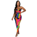 Strapless Twisted Tie-dye Split Long Dress