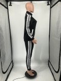 Black Fashion Solid Black Lapel Two Piece Outfits with Zip Up