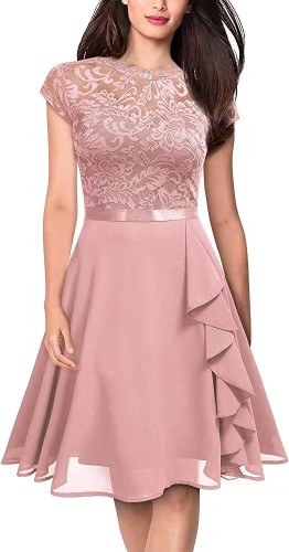 Casual Round Neck Lace Chiffon Swing Dresses