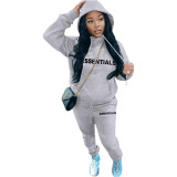 Casual Letter Pyrography Velvet Drawstring Kangaroo Pocket Hoodie & Pants Set