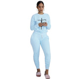 Casual Printed Long Sleeve Jogger Workout Pants Set with Pockets