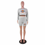 Casual O Neck Long Sleeve Sweatshirt Shorts Set with Pocket