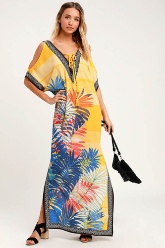 V Neck Printed Beach Dress