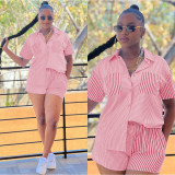 Casual Printed Striped Shirt Two Piece Set