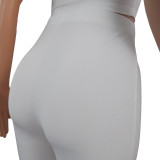 Solid Color Straps Crop Top and Trousers with Side Slit