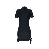 Digital Printed Colorful Cotton Lips Short Sleeve Club Dress
