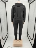 Solid Black Plus Size Zipper Hoodie Sweatpant Set