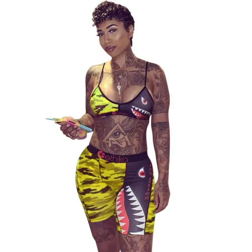 Camouflage Cartoon Sports Straps Pants Set