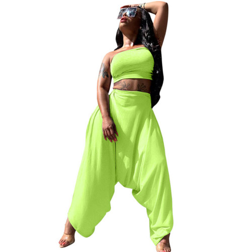 Solid Color Strapless Crop and Harem Pants