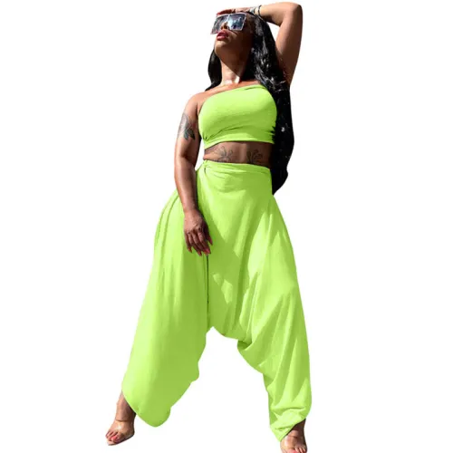 Solid Color Strapless Crop and Harem Pants