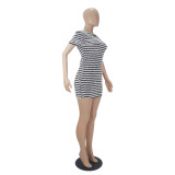 Fashion Sexy Plush Striped O Neck Club Dresses