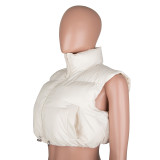 Solid Color Sleeveless Stand Collar Crop Vest Padded Jacket