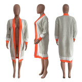 Solid Color Manual Knitting Sweater Outwears Cozy Color Block Women Cardigan