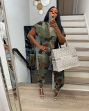 Plus Size Pierced Camouflage Print Two Piece Sets