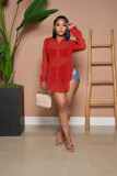 Solid Color Sexy See Through Single-breasted Lapel Slits Chiffon Shirt