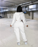Autumn Winter Women's Irregular Solid Color Pocketed Zipper Hoodie Sweatshirt Pants Set