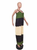 Women's Hot Sale Color Block Printed Straps Jumpsuit