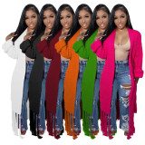 Tassel Trim Open Front Chunky Knit Longline Cardigan