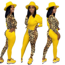 Casual Leopard Stitching Bat Sleeves 2 PCS Set