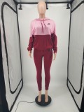 Fashion Printed Stitching Pullover Hoodie Two Piece Outfits