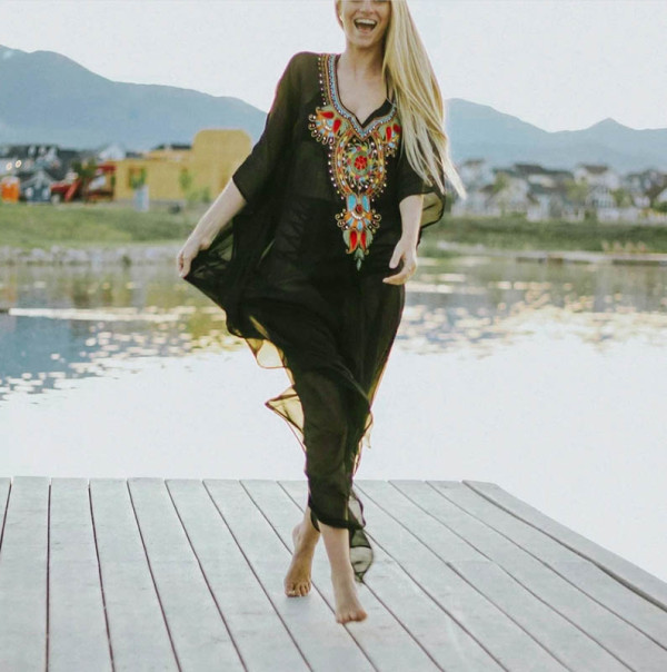 Chiffon Embroidered Beach Coverup Robe