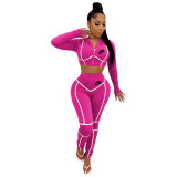 Spring Autumn Printed Sportswear Hoodie Two Piece Pant Set