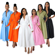 Fashion POLO Collar Loose Long Sleeve Long Dress