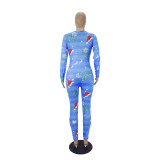 Casual Christmas Print V Neck Home Jumpsuit