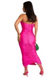 Women Summer 2022 Bandage Dress Halter Slit Lace Up Bodycon Evening Club Party Ruched Long Dress