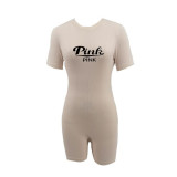 Casual Printed Pit Zip Fastening Short Sleeve Straight-Leg Rompers