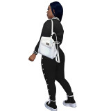 Women Workout 2 Piece Outfits Button Down Color Block Patchwork Jackets Bodycon Long Pants Tracksuit