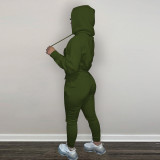 Autumn Winter Thick Drawstring Jogger Two Piece Sweatpants and Hoodie Set