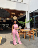 Solid Color Autumn Women's Sleeveless Irregular Top Slit Flared Pants Two Pieces