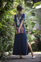 V Neck Cotton Embroidered Beach Dress