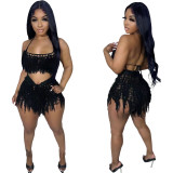Sexy See Through Knit Hook Tassel Beach Shorts Set