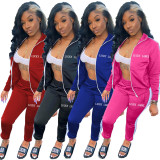Casual Letter Embroidery Zipper Sports 2 Piece Set