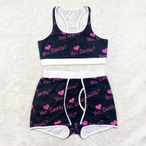 Sexy Graphic Print Yoga Tank Top Shorts Set