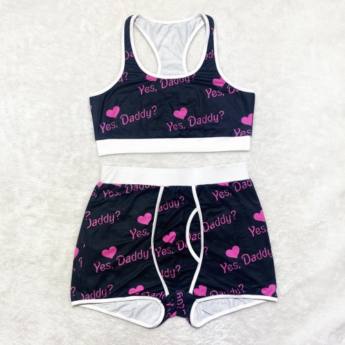 Sexy Graphic Print Yoga Tank Top Shorts Set