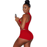 Casual Red Queen Print Sleeveless Sports Vest and Shorts Set