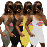 Summer Applique Pit Sleeveless Bodycon Short Playsuits