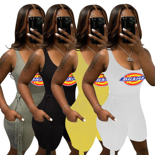 Summer Applique Pit Sleeveless Bodycon Short Playsuits