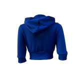 Casual Hooded Sports Crop Sweatsuit Top with 2 Pockets