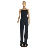 Women Solid Sling Pocket Straight Leg Jumpsuit