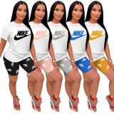 Summer Casual Printed Letter Short Sleeve Shorts Set
