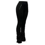 Solid Color Pleated Micro Flared Stacked Trousers